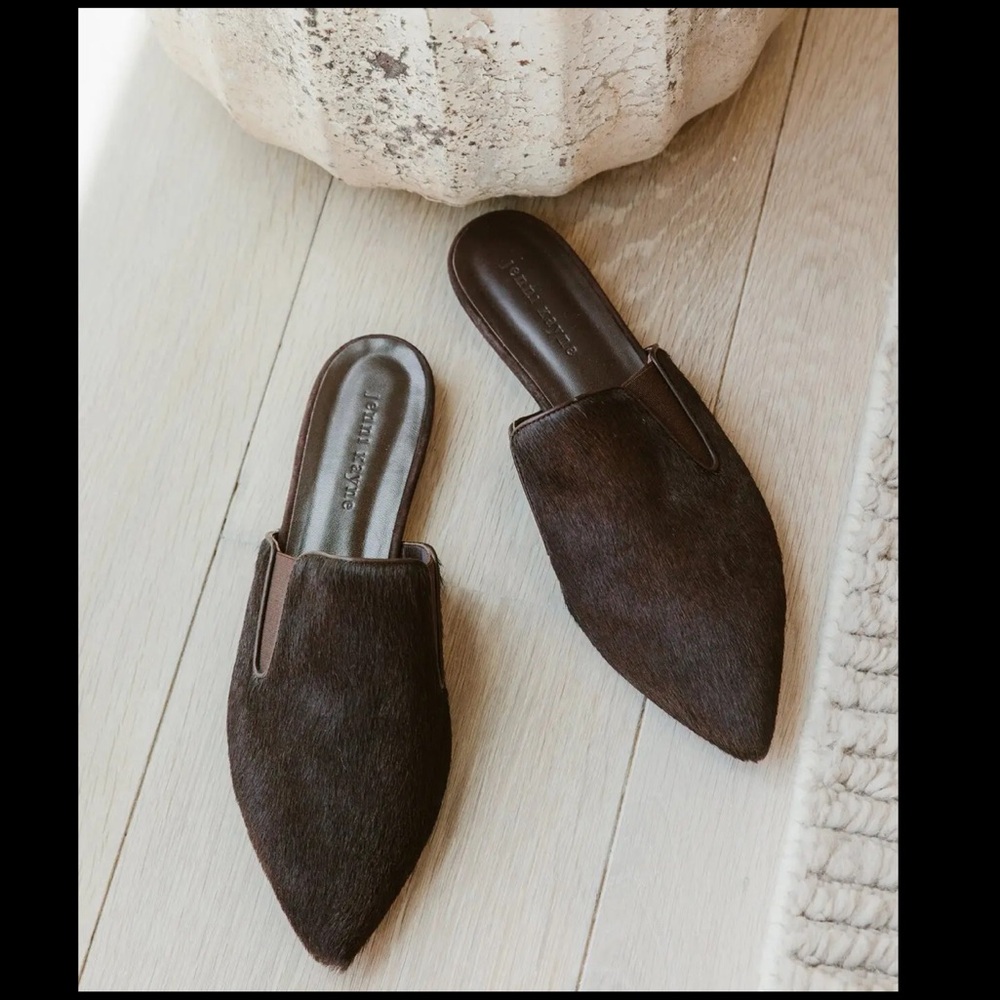 Jenni Kayne Chocolate Pony Pointed Slip-On Mules NEW Size 38 Made in Italy